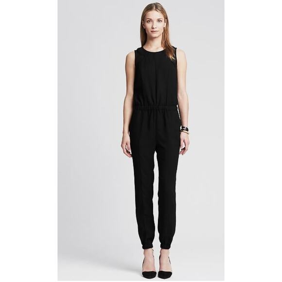 BANANA REPUBLIC Black Mesh Inset Jumpsuit // 0 - Picture 1 of 13
